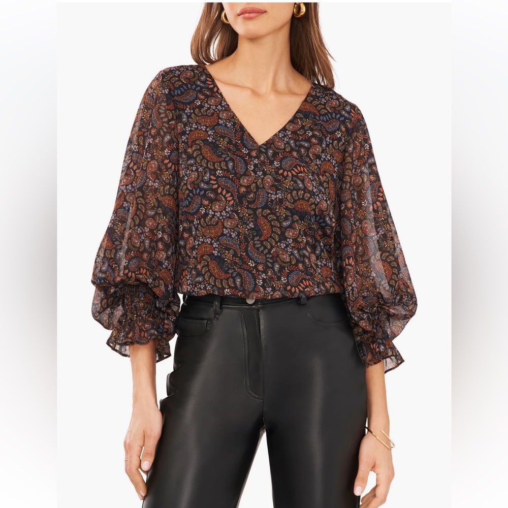 Halogen Paisley blouse puff sleeve size XS